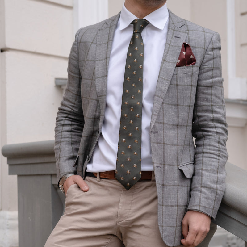 Tie | Olive green with Vytis on a brown horse