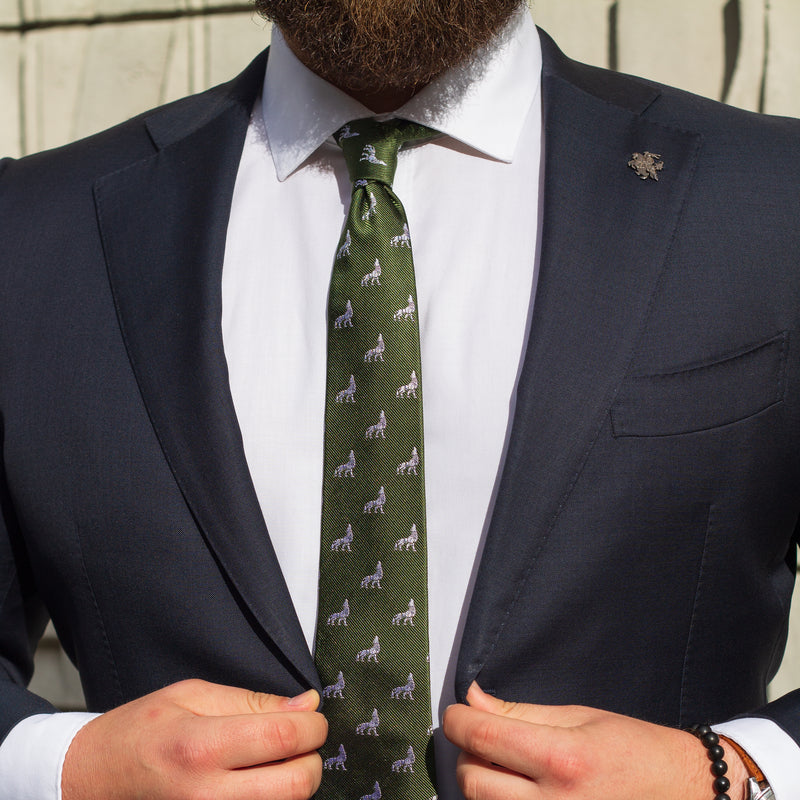 Tie | Olive green with silver Iron Wolf