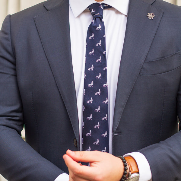 Tie | Navy blue with silver Iron Wolf