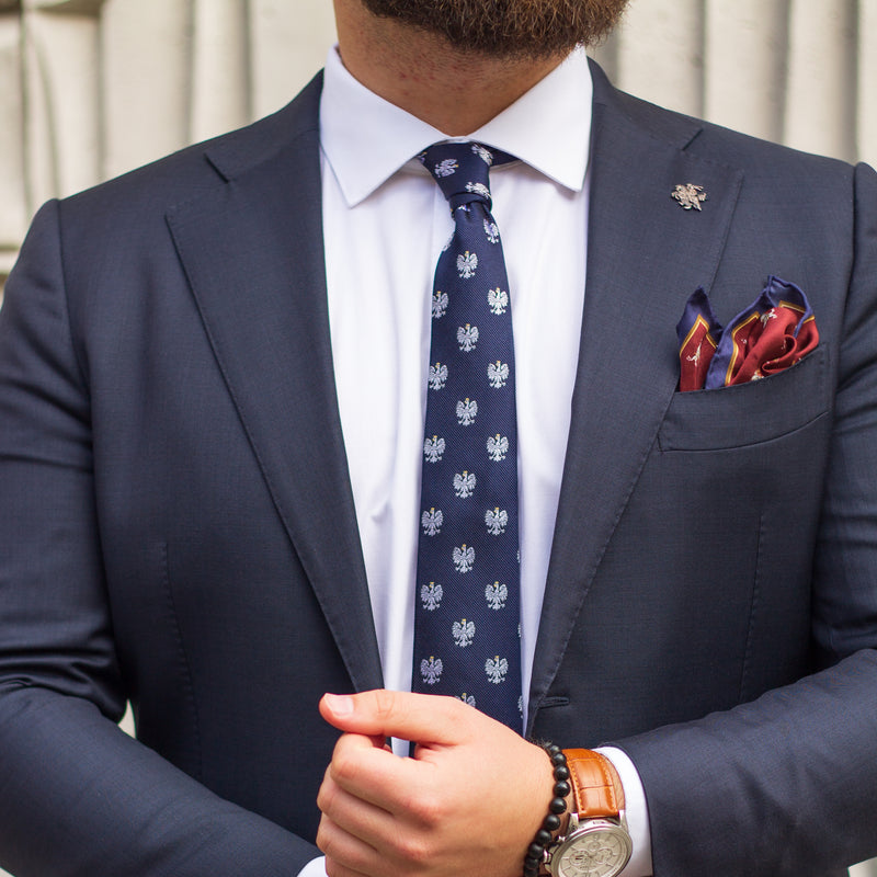 Tie | Navy blue with Polish white Eagle