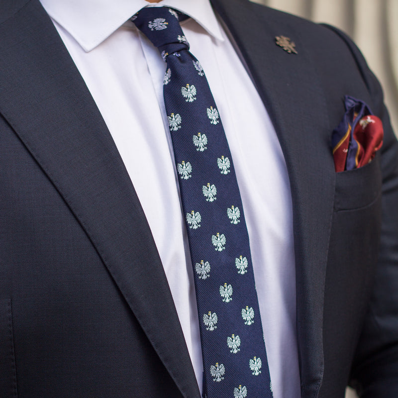 Tie | Navy blue with Polish white Eagle