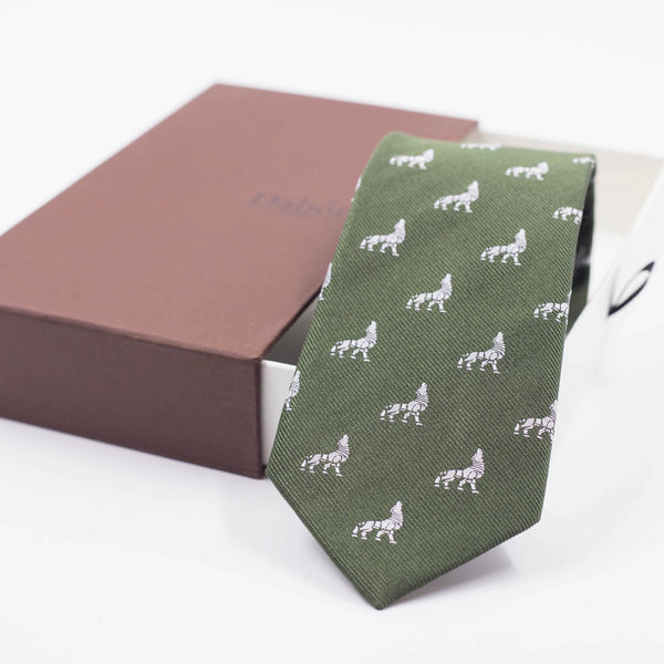 Tie | Olive green with silver Iron Wolf