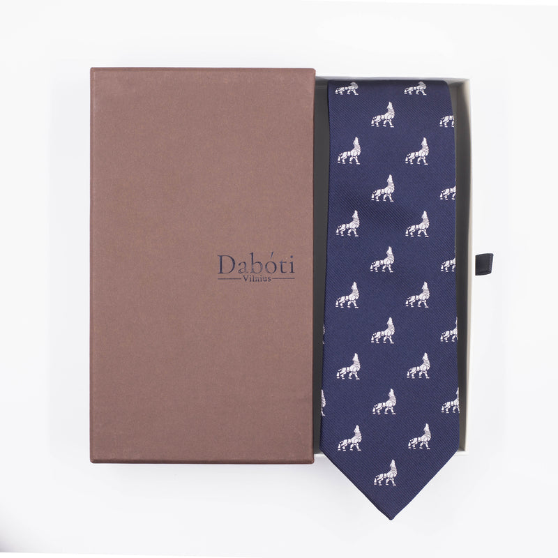 Tie | Navy blue with silver Iron Wolf