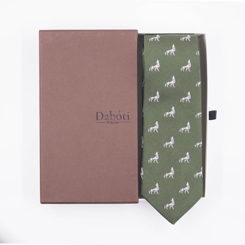 Tie | Olive green with silver Iron Wolf